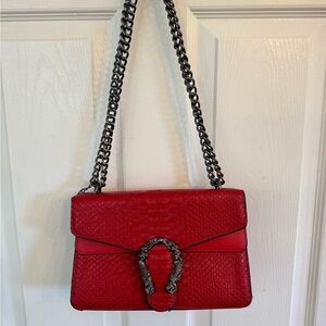 Red Designer Chain Shoulder Bag